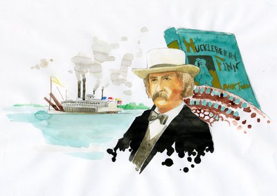 Portræt af den amerikanske forfatter Mark Twain (1835-1910) (Portræt af den amerikanske forfatter Mark Twain) Illustration af Alessandro Lonati af Alessandro Lonati