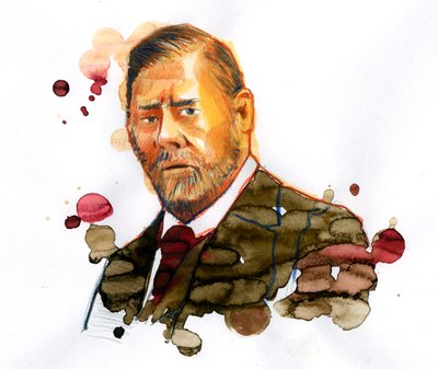 Portræt af Bram STOKER (1847-1912), irsk forfatter forfatter til "Dracula" (Portræt af den irske forfatter Bram Stoker) af Alessandro Lonati
