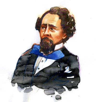 Portræt af Charles Dickens (1812-1870) Engelsk forfatter (Portræt af den engelske forfatter og samfundskritiker Charles Dickens) af Alessandro Lonati
