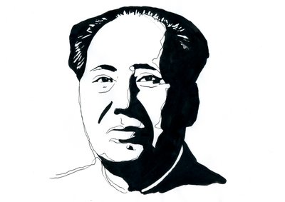 Portræt af kinesisk kommunistisk revolutionær og grundlæggeren af Folkerepublikken Kina Mao Zedong af Alessandro Lonati