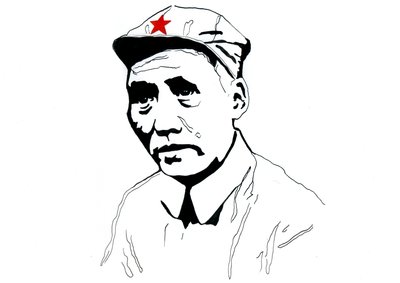 Portræt af kinesisk kommunistisk revolutionær og grundlæggeren af Folkerepublikken Kina Mao Zedong af Alessandro Lonati