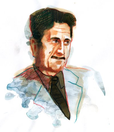 Portræt af den engelske forfatter og journalist George Orwell (Portræt af den britiske forfatter George Orwell) af Alessandro Lonati