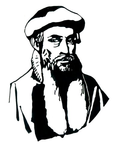 Portræt af Johannes Gensfleisch dit Gutenberg (1400-1468), tysk trykker (Portræt af Johannes Gutenberg) Illustration af Alessandro Lonati af Alessandro Lonati