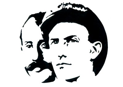 Portræt af Orville (1871-1948) og Wilbur Wright (1867-1912) Amerikanske pionerer af luftfart (Wright Brothers, Orville og Wilbur American Brothers, Inventors and Aviation Pioneers) af Alessandro Lonati