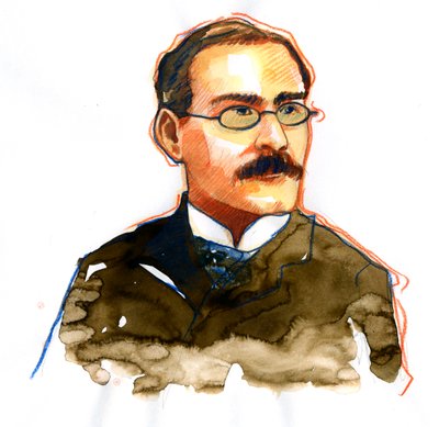 Portræt af Rudyard Kipling (1865-1936), engelsk forfatter ((Portræt af forfatter Rudyard Kipling) af Alessandro Lonati