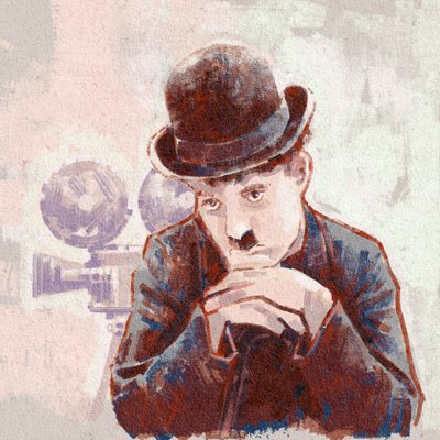 Portræt af skuespiller og instruktør Charlie Chaplin (illustration) af Alessandro Lonati