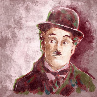 Portræt af skuespiller og instruktør Charlie Chaplin (illustration) af Alessandro Lonati