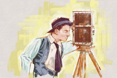 Portræt af instruktør og skuespiller Buster Keaton (illustration) af Alessandro Lonati