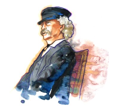 Portræt af den amerikanske forfatter Mark Twain (1835-1910) af Alessandro Lonati