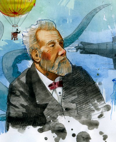 Portræt af den franske forfatter Jules Verne (1828-1905) (Portræt af den franske forfatter Jules Verne) Illustration af Alessandro Lonati af Alessandro Lonati