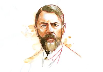 Portræt af den tyske sociolog Max Weber (1864 - 1920) (Max Weber tysk sociolog, filosof, jurist og politisk økonom) af Alessandro Lonati