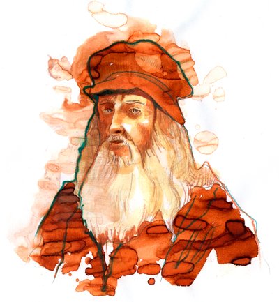 Portræt af den italienske kunstner og videnskabsmand Leonard de Vinci (Leonardo da Vinci) (1452-1519) (Portræt af Leonardo da Vinci italiensk polymat) af Alessandro Lonati