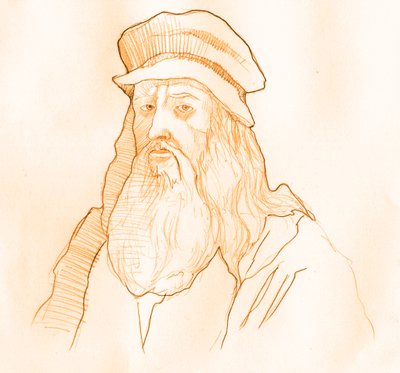 Portræt af den italienske kunstner og videnskabsmand Leonard de Vinci (Leonardo da Vinci) (1452-1519) (Portræt af Leonardo da Vinci italiensk polymat) af Alessandro Lonati