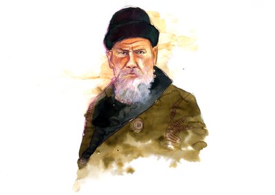 Portræt af den russiske forfatter Lev Nikolayevich (Leo eller Leon Tolstoy) (Tolstoi) (1828-1910) (Portræt af forfatteren Lev N Tolstoy) af Alessandro Lonati