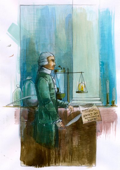 Repræsentation af Antoine Lavoisier (1743-1794) fransk kemiker, filosof og økonom (Portræt af den franske adelsmand og kemiker Antoine Lavoisier) Illustration af Alessandro Lonati af Alessandro Lonati