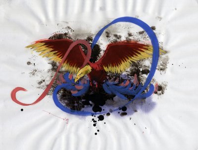 Repræsentation af det fabelagtige phenix (eller phoenix) dyr, der optræder i kinesisk (fenghuang), persisk (simurgh), græsk og romersk mytologi. Farvetegning af Alessandro Lonati. af Alessandro Lonati