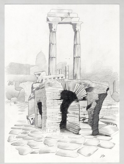 Ruiner af romertiden i Rom, Forum (foro romano) Tegning af Alessandro Lonati. af Alessandro Lonati
