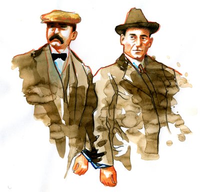 Sacco og Vanzetti-affæren: portræt af de italienske anarkister Bartolomeo Vanzetti (til venstre) og Nicola Zacco - (Portræt af de italienske anarkister Bartolomeo Vanzetti (til venstre) og Nicola Sacco) af Alessandro Lonati