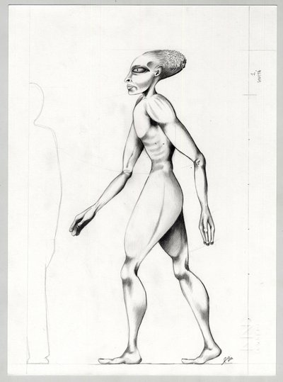 Science fiction-illustration: en alien eller alien (alien eller alien) fra planeten Mars til erobringen af rummet eller universet. Tegning af Alessandro Lonati af Alessandro Lonati