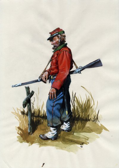 Andet imperium (1852-1870): Italiensk forening (Risorgimento), frivillig fra den garibaldianske hær kendt som "rød skjorte"-kæmper for Giuseppe Garibaldis (1807-1882) sag i Italien af Alessandro Lonati