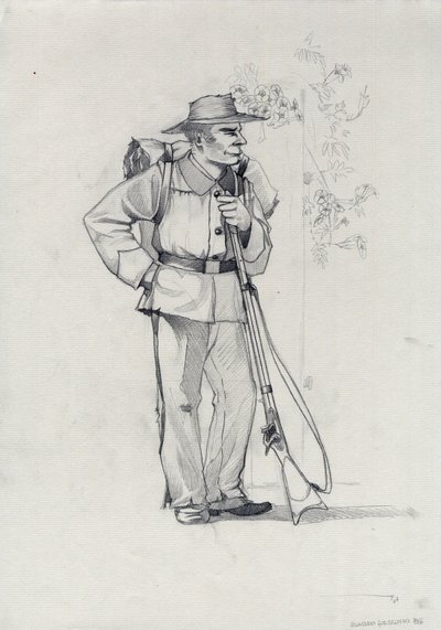 Andet imperium (1852-1870): Italiensk forening (Risorgimento), frivillig fra den garibaldianske hær kendt som "rød skjorte"-kæmper for Giuseppe Garibaldis (1807-1882) sag i Italien af Alessandro Lonati