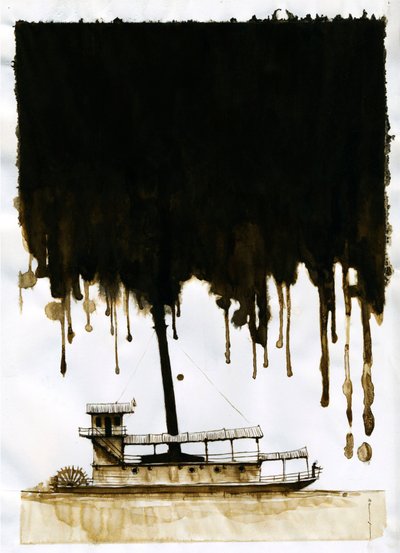 Dampskibsillustration af det nye "" In the Heart of Darkness"" af Joseph Conrad. 2012 af Alessandro Lonati