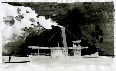 Dampskibsillustration af det nye "" In the Heart of Darkness"" af Joseph Conrad. 2012 af Alessandro Lonati
