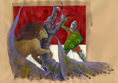 Yvain, Løvens Ridder kæmper mod dragen Illustration af Alessandro Lonati af Alessandro Lonati