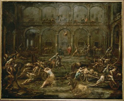 Galejslavernes ankomst til fængslet i Genova (maleri på lærred) af Alessandro Magnasco