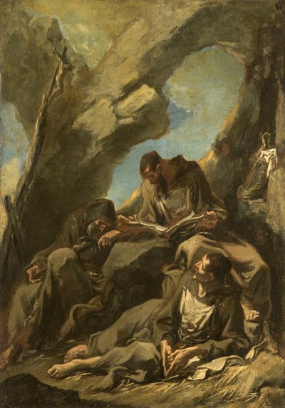 Tre kappuchin-munke mediterer i bøn af Alessandro Magnasco