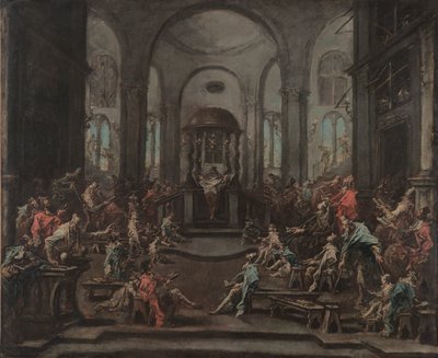 Det indre af en synagoge af Alessandro Magnasco
