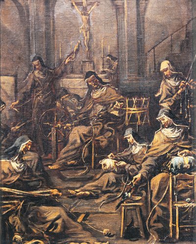 Nonner, der spinder og broderer, af Alessandro Magnasco, kendt som Lissandrino (1667-1749) af Alessandro Magnasco