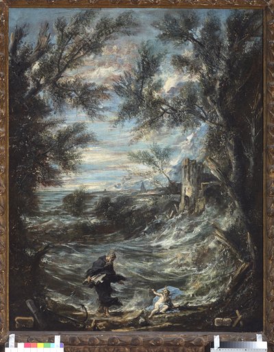 Saint Augustine and the baby (St. Augustine and the baby). Maleri af Alessandro Magnasco kendt som il Lissandrino (1667-1749) af Alessandro Magnasco