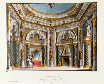 Julies private lejligheder Scenografi til opførelsen på Teatro Carcano i 1829 af operaen "Giulietta e Romeo" (Juliet og Romeo) (1796) af Niccolo Antonio Zingarelli efter stykket "Romeo og Julie"" af William Shakespeare. Litografi i "" Rac af Alessandro Sanquirico
