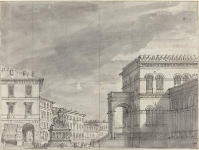 Piazza med et ridemonument og et palads af Alessandro Sanquirico