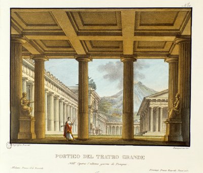 Portico af Grand Theatre i Pompeji, i baggrunden Vesuvescenografien til opførelsen af ​​"operaen" L
