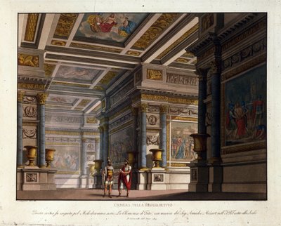 Scenografi af Alessandro Sanquirico (1777-1849) til "La Clemence de Tito" af Wolfgang Amadeus Mozart (1756-1791) klatrer til La Scala i Milano i 1819 og repræsenterer rummet i Titos kongelige palads af Alessandro Sanquirico