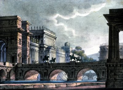 Scenografi af Sanquirico til operaen "The exile of Rome" af Gaetano Donizetti, La Scala af Alessandro Sanquirico