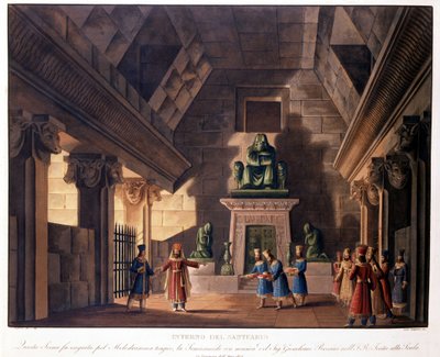 Scenografi af Sanquirico til operaen "Semiramis" "(Semiramide) af Gioacchino Rossini repræsenterer på Teatro alla Scala af Alessandro Sanquirico