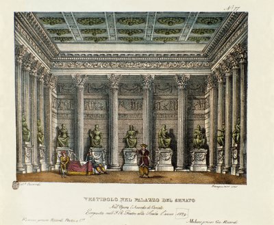 Forhallen i Senatspaladset (akt I) Scenografi til opførelsen på Teatro alla scala i Milano i 1829 af operaen "Belejringen af Korinth"" (eller L