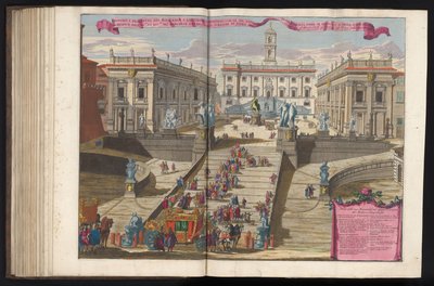 Fælde til Piazza del Campidoglio i Rom Tegning og forhøjning af den moderne romerske Campidoglio (...) (titel på objekt) af Alessandro Specchi