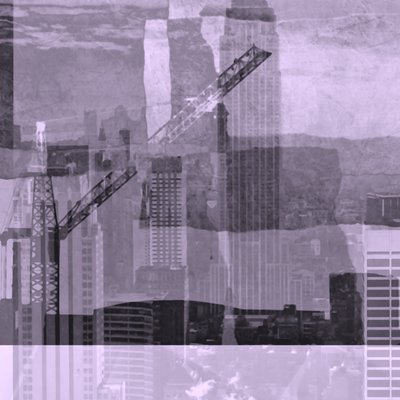 Bybillede, 2019, (blandet medier; collage; fundet objekt) af Alex Caminker