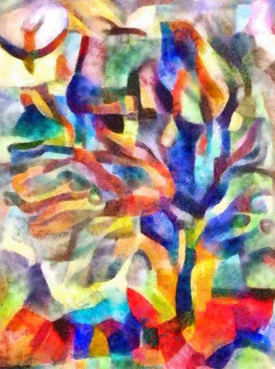frugttræ, 2017, (blandet medier) af Alex Caminker
