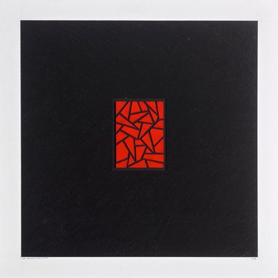 Red Bits on Black, 2021 (emalje på kort) af Alex Dunn