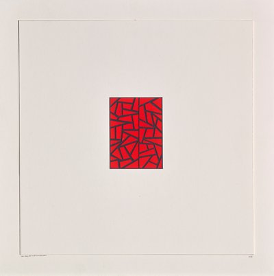 Red Bits on White, 2021 (emalje på kort) af Alex Dunn