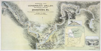 Fugleperspektiv af Conemaugh-dalen fra Nineveh til søen, Johnstown, Pa.: fra personlige skitser og undersøgelser af Pennsylvania R.R. med tilladelse af Alex. Y.; Pennsylvania Railroad Lee