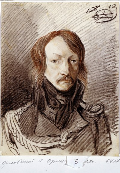 Portræt af Alexei Pavlovich Lanskoy (1789-1855). (Portræt af A.P. Lanskoy). Værk af Alexander Osipovich Orlowsky (1777-1832), blyant og sangvin på papir af Alexander Orlowski