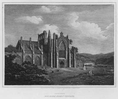 Sydfronten, Melrose Abbey Church (gravering) af Alexander (after) Nasmyth