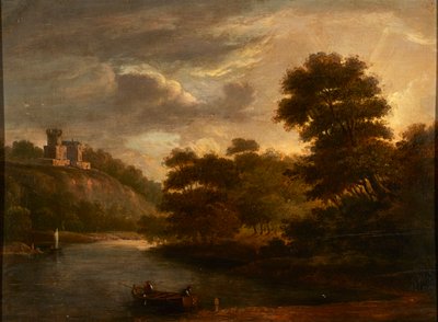 Flodlandskab (olie på panel) af Alexander (follower of) Nasmyth