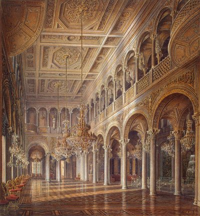 Interiør af den lille eremitage, Pavillonsalen, midten af det 19. århundrede. af Alexander Chrisophorovich Kolb